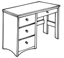 Shaker Open Leg Pedestal Desk w\/3 Equal Drawers & Pencil Drawer, 42"W